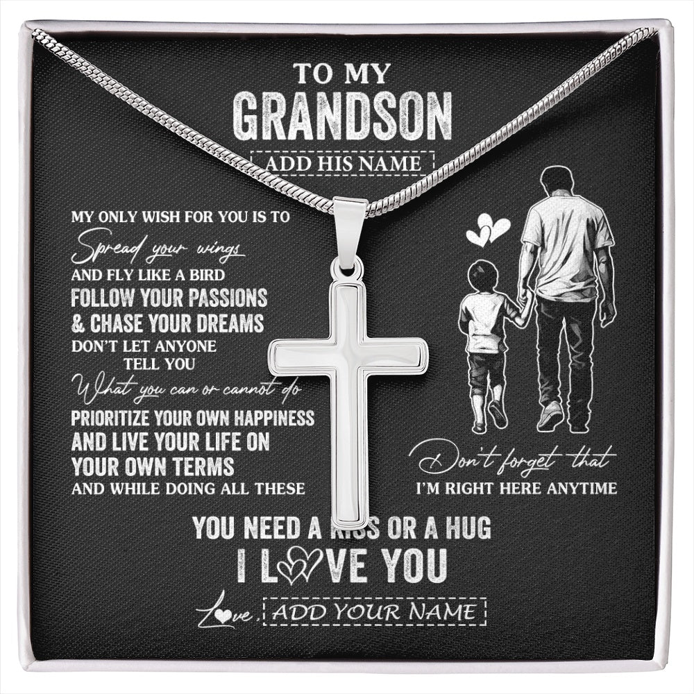 Stainless Cross Necklace Stainless Steel | 1 | Personalized To My Grandson Gifts Necklace From Grandpa Papa My Only Wish For You Grandson Birthday Gifts Graduation Christmas Custom Gift Box Message Card | siriusteestore.myshopify