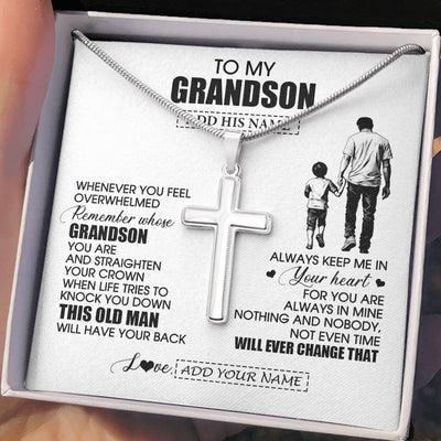 Stainless Cross Necklace Stainless Steel | 2 | Personalized To My Grandson Gifts Necklace From Grandpa Papa Whenever Man Unique Birthday Gifts For Grandson Graduation Christmas Custom Gift Box Message Card | siriusteestore.myshopify