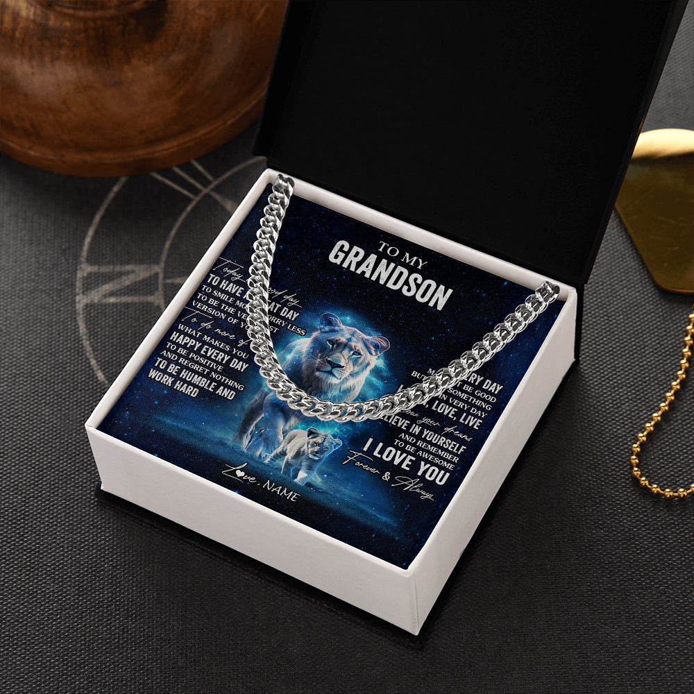 Cuban Link Chain Necklace Stainless Steel | 2 | Personalized To My Grandson Lion Necklace From Grandma Gigi Today Is A Good Day Grandson Gifts Birthday Graduation Christmas Customized Gift Box Message Card | siriusteestore