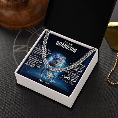 Cuban Link Chain Necklace Stainless Steel | 2 | Personalized To My Grandson Lion Necklace From Grandma Gigi Today Is A Good Day Grandson Gifts Birthday Graduation Christmas Customized Gift Box Message Card | siriusteestore