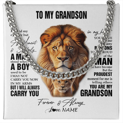 Cuban Link Chain Necklace Stainless Steel | 1 | Personalized To My Grandson Lion Necklace From Papa Grandpa I Closed My Eyes Great Grandson Birthday Graduation Christmas Customized Gift Box Message Card | siriusteestore