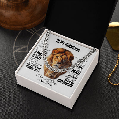 Cuban Link Chain Necklace Stainless Steel | 2 | Personalized To My Grandson Lion Necklace From Papa Grandpa I Closed My Eyes Great Grandson Birthday Graduation Christmas Customized Gift Box Message Card | siriusteestore