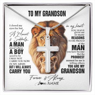 Stainless Cross Necklace Stainless Steel | 1 | Personalized To My Grandson Lion Necklace From Papa Grandpa I Closed My Eyes Great Grandson Birthday Graduation Christmas Customized Gift Box Message Card | siriusteestore