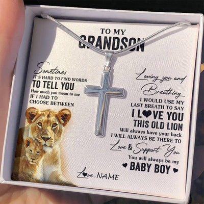 Stainless Cross Necklace Stainless Steel | 2 | Personalized To My Grandson Necklace From Grandma Gigi I Love You This Old Lion Grandson Birthday Graduation Christmas Customized Gift Box Message Card | siriusteestore