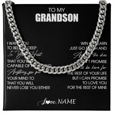 Cuban Link Chain Necklace Stainless Steel | 1 | Personalized To My Grandson Necklace From Grandma Grandpa Believe Deep In Your Heart Grandson Birthday Jewelry For Men Customized Gift Box Message Card | siriusteestore