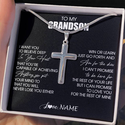 Stainless Cross Necklace Stainless Steel | 2 | Personalized To My Grandson Necklace From Grandma Grandpa Believe Deep In Your Heart Grandson Birthday Jewelry For Men Customized Gift Box Message Card | siriusteestore