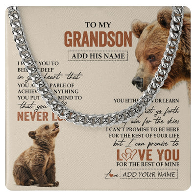 Cuban Link Chain Necklace Stainless Steel | 1 | Personalized To My Grandson Necklace From Grandma Grandpa You Will Never Lose Bear Grandson Birthday Gifts Graduation Christmas Custom Gift Box Message Card | siriusteestore.myshopify