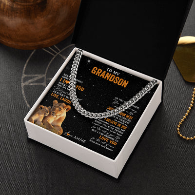 Cuban Link Chain Necklace Stainless Steel | 2 | Personalized To My Grandson Necklace From Grandma Live Laugh Love Lion Grandson Birthday Gifts Positive Graduation Christmas Customized Gift Box Message Card | siriusteestore