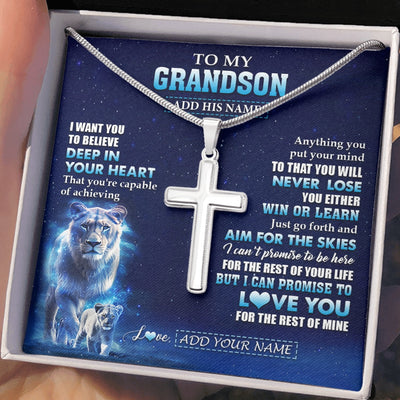 Stainless Cross Necklace Stainless Steel | 2 | Personalized To My Grandson Necklace From Grandma Nana Believe Your Heart Grandson Gift Birthday Graduation Christmas Customized Gift Box Message Card | siriusteestore.myshopify