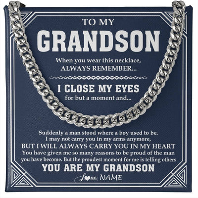 Cuban Link Chain Necklace Stainless Steel | 1 | Personalized To My Grandson Necklace From Grandma Papa Suddenly A Man Jewelry Grandson Birthday Gifts Graduation Christmas Customized Gift Box Message Card | siriusteestore