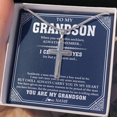 Stainless Cross Necklace Stainless Steel | 2 | Personalized To My Grandson Necklace From Grandma Papa Suddenly A Man Jewelry Grandson Birthday Gifts Graduation Christmas Customized Gift Box Message Card | siriusteestore