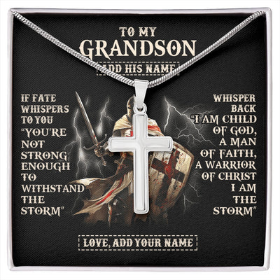 Stainless Cross Necklace Stainless Steel | 1 | Personalized To My Grandson Necklace From Grandpa Grandma For Men Warrior Knight Templar I Am The Storm Birthday Christmas Grandson Gift Box Message Card | https://siriusteestore.