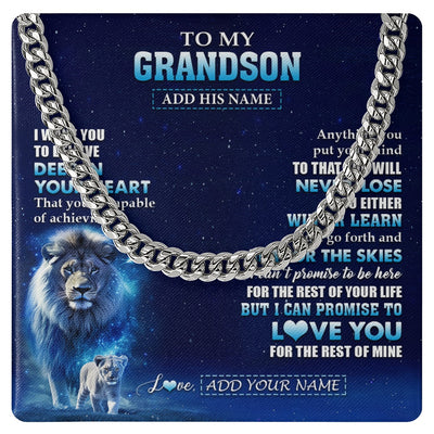 Cuban Link Chain Necklace Stainless Steel | 1 | Personalized To My Grandson Necklace From Grandpa Papa Believe Your Heart Grandson Gift Birthday Graduation Christmas Customized Gift Box Message Card | siriusteestore.myshopify