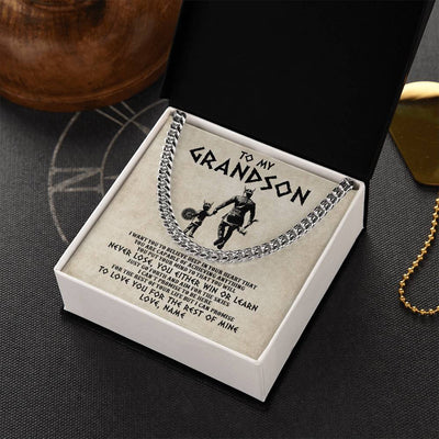 Cuban Link Chain Necklace Stainless Steel | 2 | Personalized To My Grandson Necklace From Grandpa Papa You Will Never Lose Viking Granson Birthday Graduation Christmas Customized Gift Box Message Card | siriusteestore