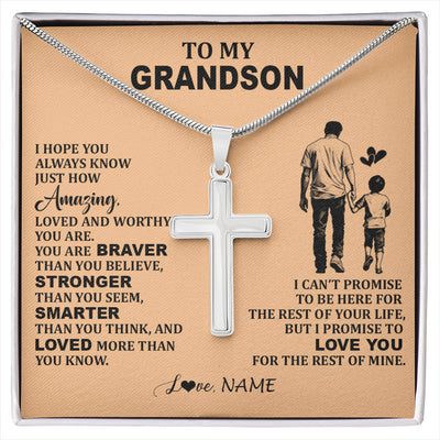 Stainless Cross Necklace Stainless Steel | 1 | Personalized To My Grandson Necklace From Grandpa Promise To Love You Grandson Birthday Gifts Graduation Jewelry Christmas Customized Gift Box Message Card | siriusteestore