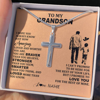 Stainless Cross Necklace Stainless Steel | 2 | Personalized To My Grandson Necklace From Grandpa Promise To Love You Grandson Birthday Gifts Graduation Jewelry Christmas Customized Gift Box Message Card | siriusteestore
