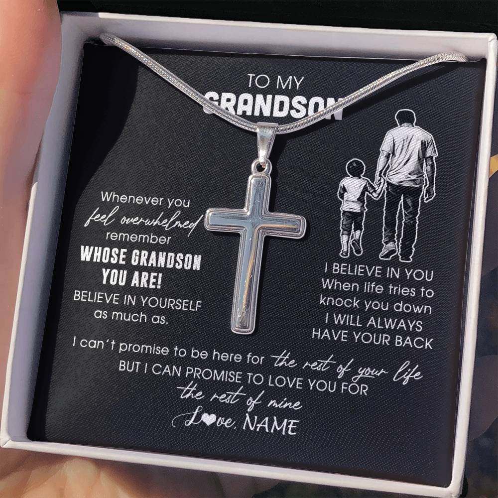 Stainless Cross Necklace Stainless Steel | 2 | Personalized To My Grandson Necklace From Papa Grandpa Whenever You Feel Overwhelmed Grandson Jewelry Birthday Christmas Customized Gift Box Message Card | siriusteestore
