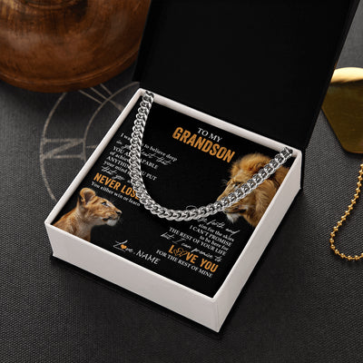 Cuban Link Chain Necklace Stainless Steel | 2 | Personalized To My Grandson Necklace From Papa Grandpa You Will Never Lose Lion Grandson Birthday Gifts Graduation Christmas Customized Gift Box Message Card | siriusteestore