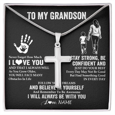 Stainless Cross Necklace Stainless Steel | 1 | Personalized To My Grandson Necklace I Love You Forever From Grandma Grandson Birthday Gifts Christmas Graduation Customized Gift Box Message Card | siriusteestore