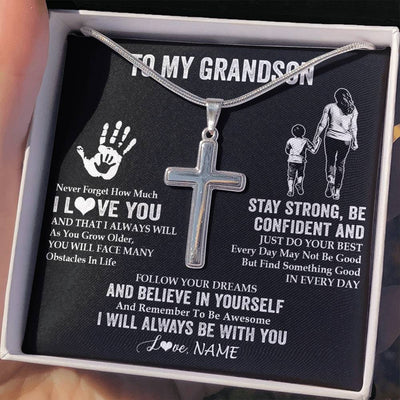 Stainless Cross Necklace Stainless Steel | 2 | Personalized To My Grandson Necklace I Love You Forever From Grandma Grandson Birthday Gifts Christmas Graduation Customized Gift Box Message Card | siriusteestore