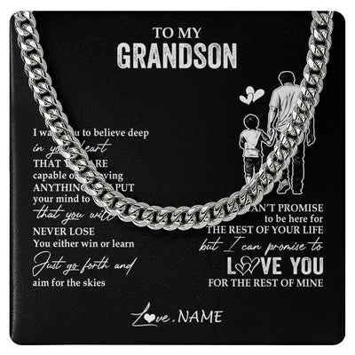 Cuban Link Chain Necklace Stainless Steel | 1 | Personalized To My Grandson Necklace You Will Never Lose From Papa Grandpa Grandson Birthday Gifts Graduation Christmas Customized Gift Box Message Card | siriusteestore
