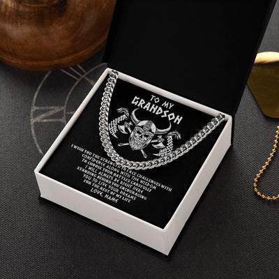 Cuban Link Chain Necklace Stainless Steel | 2 | Personalized To My Grandson Viking Necklace I Wish You The Strength Scandinavian Norse Runes Viking For Men Birthday Christmas Customized Gift Box Message Card | siriusteestore