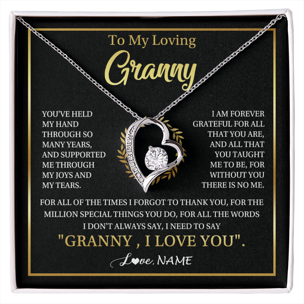 Forever Love Necklace 14K White Gold Finish | 1 | Personalized To My Granny Gifts Necklace From Granddaughter GrandsonGrateful Thank You Granny Birthday Mothers Day Jewelry Customized Gift Box Message Card | siriusteestore