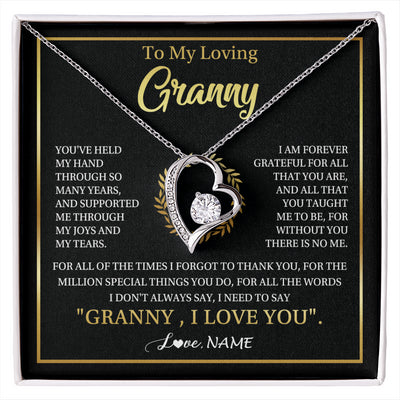 Forever Love Necklace 14K White Gold Finish | 1 | Personalized To My Granny Gifts Necklace From Granddaughter GrandsonGrateful Thank You Granny Birthday Mothers Day Jewelry Customized Gift Box Message Card | siriusteestore