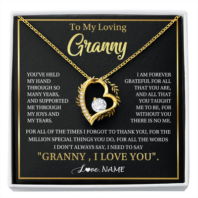 Forever Love Necklace 18K Yellow Gold Finish | 1 | Personalized To My Granny Gifts Necklace From Granddaughter GrandsonGrateful Thank You Granny Birthday Mothers Day Jewelry Customized Gift Box Message Card | siriusteestore