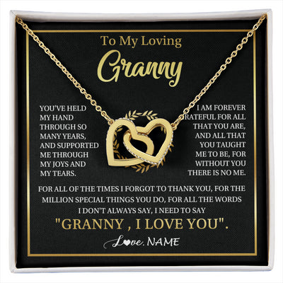 Interlocking Hearts Necklace 18K Yellow Gold Finish | 1 | Personalized To My Granny Gifts Necklace From Granddaughter GrandsonGrateful Thank You Granny Birthday Mothers Day Jewelry Customized Gift Box Message Card | siriusteestore