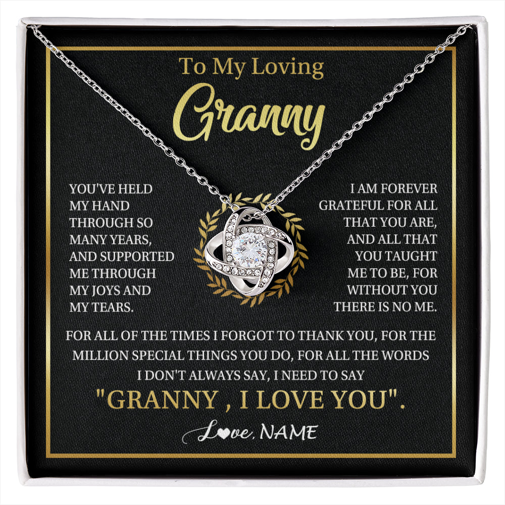 Love Knot Necklace 14K White Gold Finish | 1 | Personalized To My Granny Gifts Necklace From Granddaughter GrandsonGrateful Thank You Granny Birthday Mothers Day Jewelry Customized Gift Box Message Card | siriusteestore