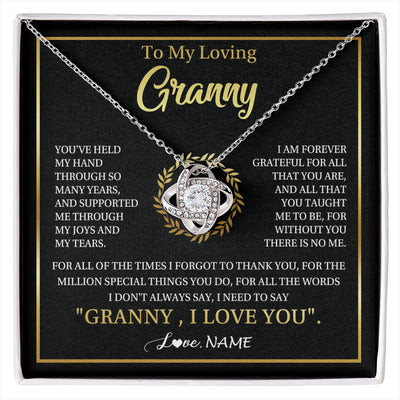 Love Knot Necklace 14K White Gold Finish | 1 | Personalized To My Granny Gifts Necklace From Granddaughter GrandsonGrateful Thank You Granny Birthday Mothers Day Jewelry Customized Gift Box Message Card | siriusteestore