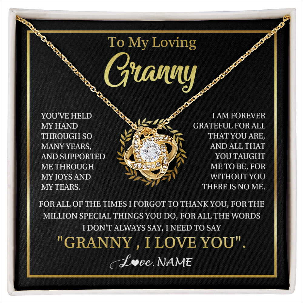 Love Knot Necklace 18K Yellow Gold Finish | 1 | Personalized To My Granny Gifts Necklace From Granddaughter GrandsonGrateful Thank You Granny Birthday Mothers Day Jewelry Customized Gift Box Message Card | siriusteestore