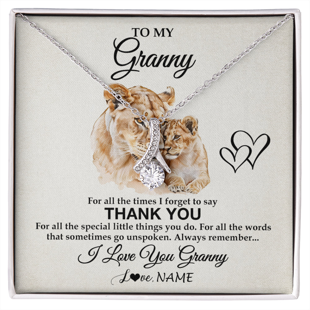 Alluring Beauty Necklace 14K White Gold Finish | 1 | Personalized To My Granny Necklace From Granddaughter Thank You Lion Granny Gift For Mothers Day Birthday Gift Christmas For Granny Gift Box Message Card | siriusteestore