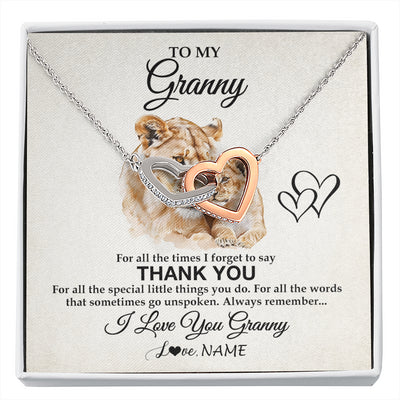 Interlocking Hearts Necklace Stainless Steel & Rose Gold Finish | 1 | Personalized To My Granny Necklace From Granddaughter Thank You Lion Granny Gift For Mothers Day Birthday Gift Christmas For Granny Gift Box Message Card | siriusteestore