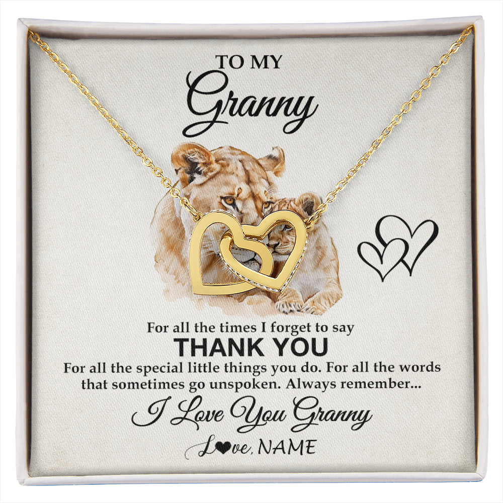 Interlocking Hearts Necklace 18K Yellow Gold Finish | 1 | Personalized To My Granny Necklace From Granddaughter Thank You Lion Granny Gift For Mothers Day Birthday Gift Christmas For Granny Gift Box Message Card | siriusteestore