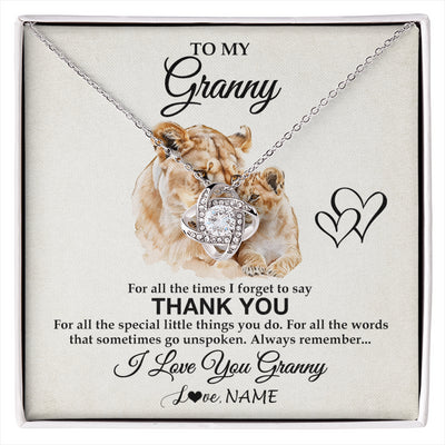 Love Knot Necklace 14K White Gold Finish | 1 | Personalized To My Granny Necklace From Granddaughter Thank You Lion Granny Gift For Mothers Day Birthday Gift Christmas For Granny Gift Box Message Card | siriusteestore