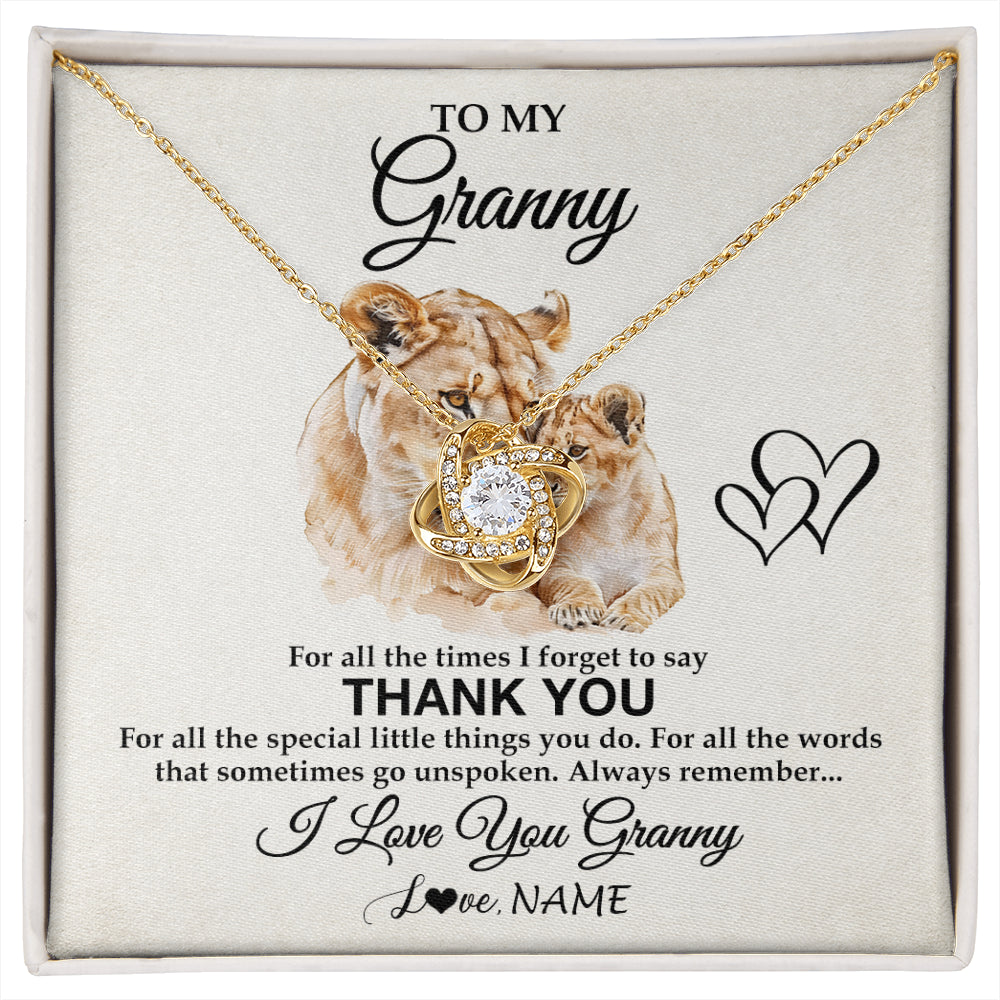 Love Knot Necklace 18K Yellow Gold Finish | 1 | Personalized To My Granny Necklace From Granddaughter Thank You Lion Granny Gift For Mothers Day Birthday Gift Christmas For Granny Gift Box Message Card | siriusteestore