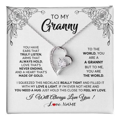 Forever Love Necklace 14K White Gold Finish | 1 | Personalized To My Granny Necklace From Grandkids Granddaughter Hold This Close Feel My Love Granny Birthday Mothers Day Customized Gift Box Message Card | siriusteestore