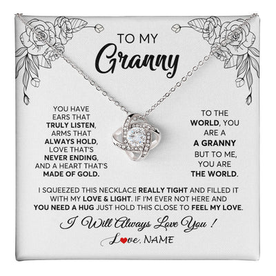 Love Knot Necklace 14K White Gold Finish | 1 | Personalized To My Granny Necklace From Grandkids Granddaughter Hold This Close Feel My Love Granny Birthday Mothers Day Customized Gift Box Message Card | siriusteestore