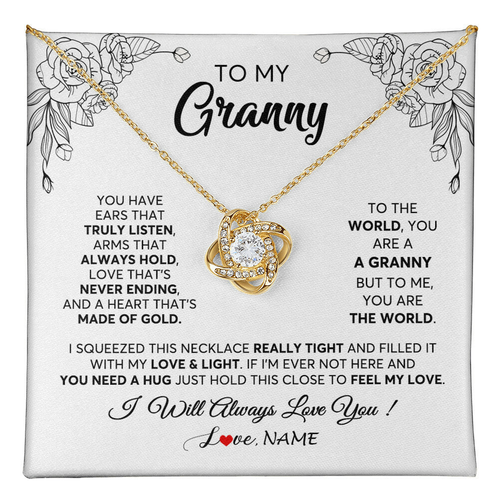 Love Knot Necklace 18K Yellow Gold Finish | 1 | Personalized To My Granny Necklace From Grandkids Granddaughter Hold This Close Feel My Love Granny Birthday Mothers Day Customized Gift Box Message Card | siriusteestore