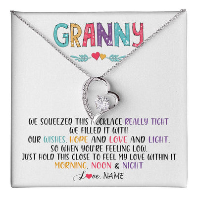 Forever Love Necklace 14K White Gold Finish | 1 | Personalized To My Granny Necklace From Grandkids Granddaughter We Squeezed This Necklace Granny Birthday Mothers Day Customized Gift Box Message Card | siriusteestore