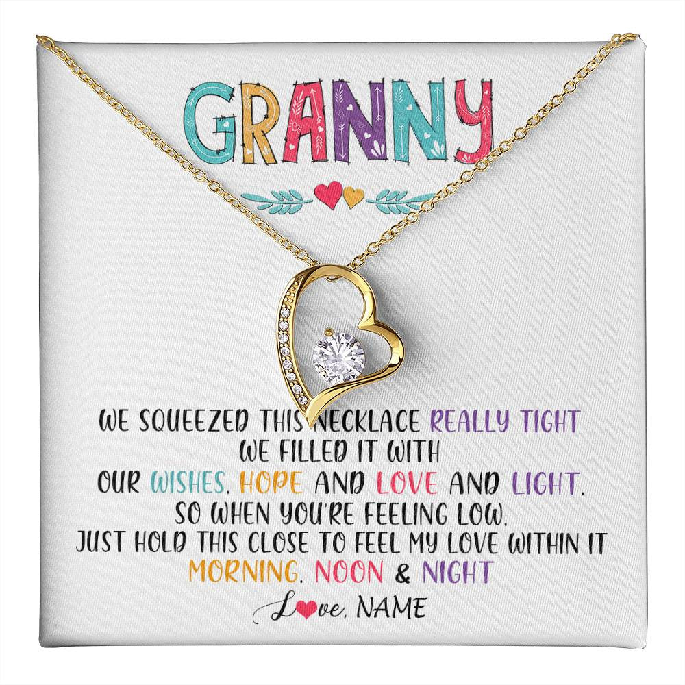 Forever Love Necklace 18K Yellow Gold Finish | 1 | Personalized To My Granny Necklace From Grandkids Granddaughter We Squeezed This Necklace Granny Birthday Mothers Day Customized Gift Box Message Card | siriusteestore