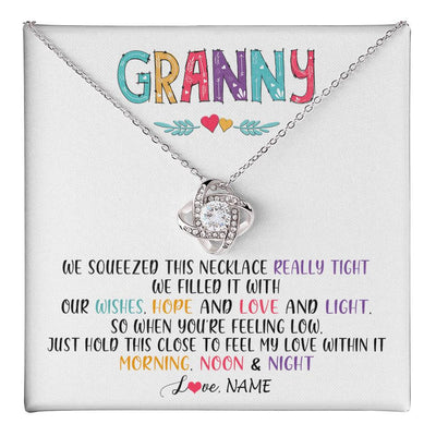 Love Knot Necklace 14K White Gold Finish | 1 | Personalized To My Granny Necklace From Grandkids Granddaughter We Squeezed This Necklace Granny Birthday Mothers Day Customized Gift Box Message Card | siriusteestore