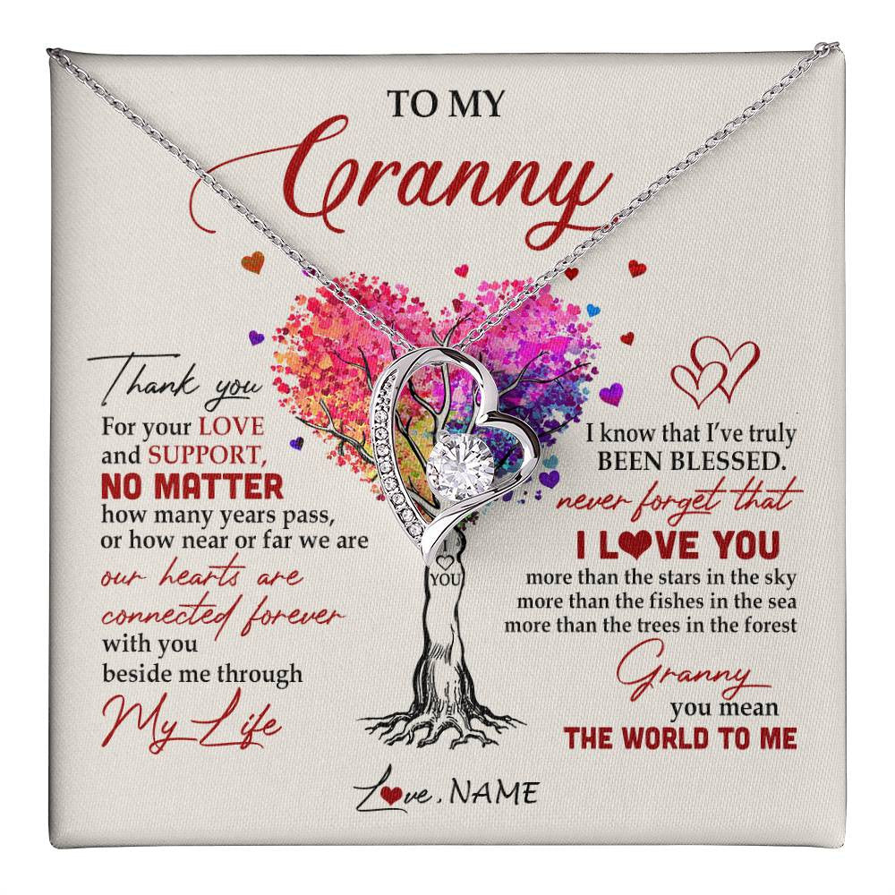 Forever Love Necklace 14K White Gold Finish | 1 | Personalized To My Granny Necklace From Grandkids Never Forget That I Love You You Mean The World Granny Birthday Mothers Day Customized Gift Box Message Card | siriusteestore
