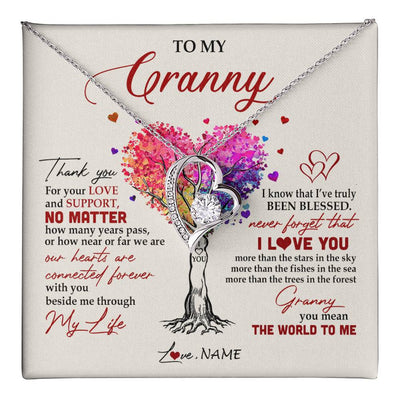 Forever Love Necklace 14K White Gold Finish | 1 | Personalized To My Granny Necklace From Grandkids Never Forget That I Love You You Mean The World Granny Birthday Mothers Day Customized Gift Box Message Card | siriusteestore