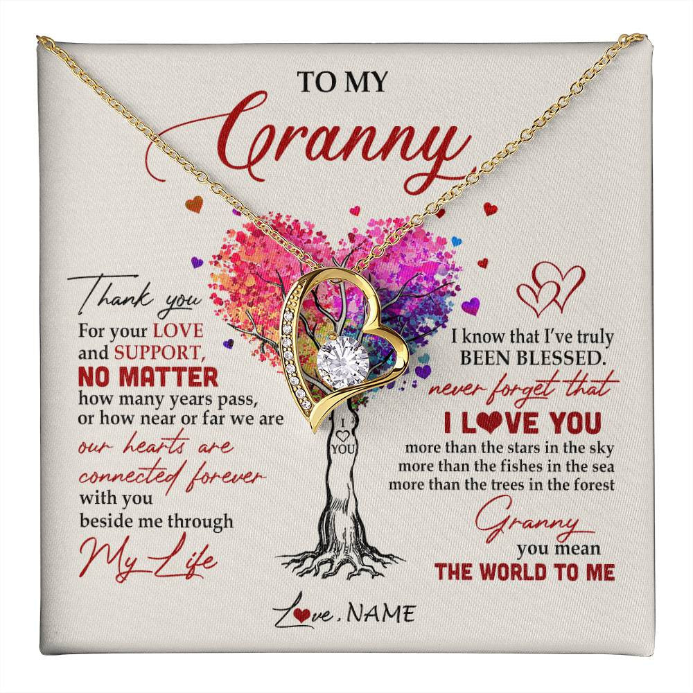 Forever Love Necklace 18K Yellow Gold Finish | 1 | Personalized To My Granny Necklace From Grandkids Never Forget That I Love You You Mean The World Granny Birthday Mothers Day Customized Gift Box Message Card | siriusteestore