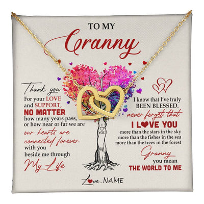 Interlocking Hearts Necklace 18K Yellow Gold Finish | 1 | Personalized To My Granny Necklace From Grandkids Never Forget That I Love You You Mean The World Granny Birthday Mothers Day Customized Gift Box Message Card | siriusteestore