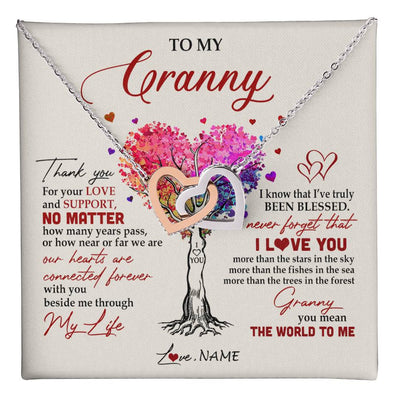 Interlocking Hearts Necklace Stainless Steel & Rose Gold Finish | 1 | Personalized To My Granny Necklace From Grandkids Never Forget That I Love You You Mean The World Granny Birthday Mothers Day Customized Gift Box Message Card | siriusteestore