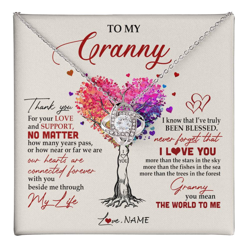 Love Knot Necklace 14K White Gold Finish | 1 | Personalized To My Granny Necklace From Grandkids Never Forget That I Love You You Mean The World Granny Birthday Mothers Day Customized Gift Box Message Card | siriusteestore